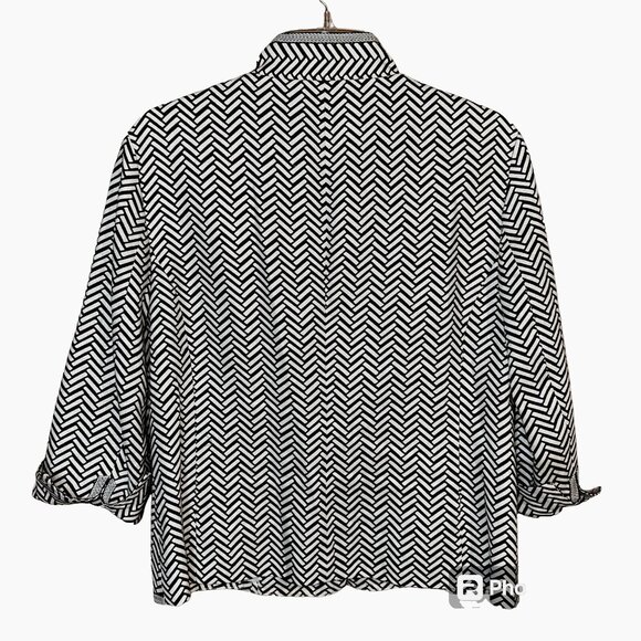 Peck & Peck 100% Linen Blazer Herringbone Print Brown White Lined Retro Mod 10 - Picture 2 of 10